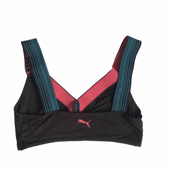 Puma Vintage Y2K Bralette Wide Strap Black Pink Green Unpadded Logo V-Neck S XS - Picture 2 of 7